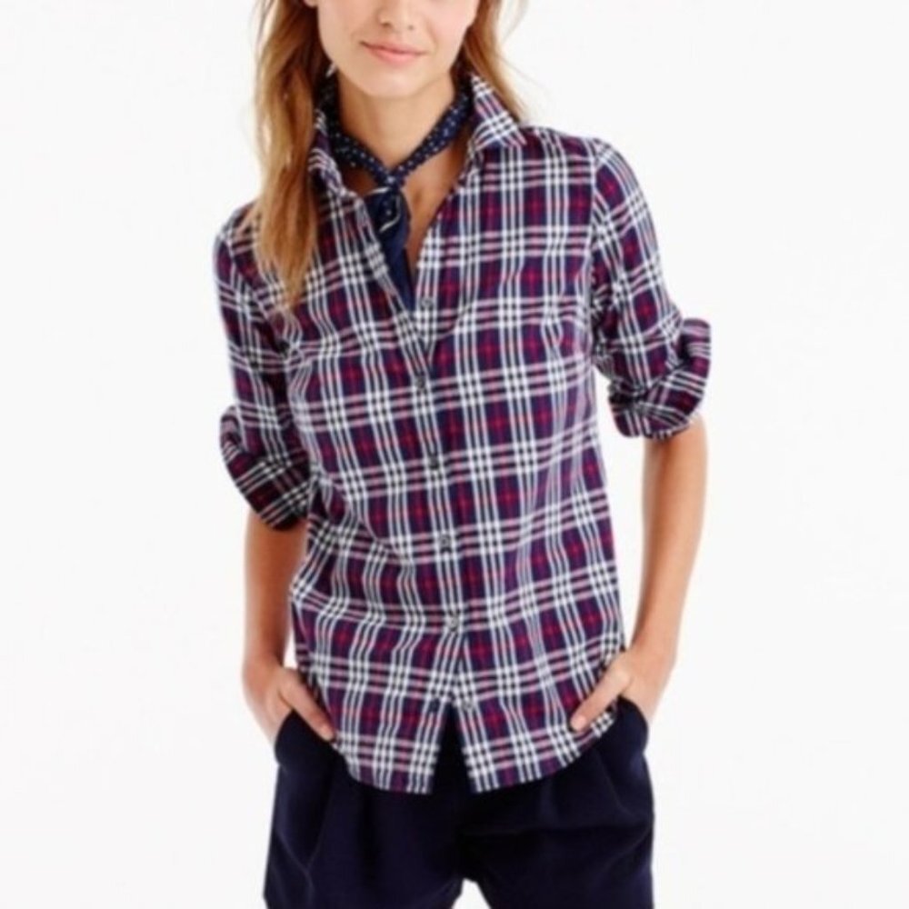 J. Crew Perfect Shirt In Tartan Check long sleeve women's size 0 (Q13)